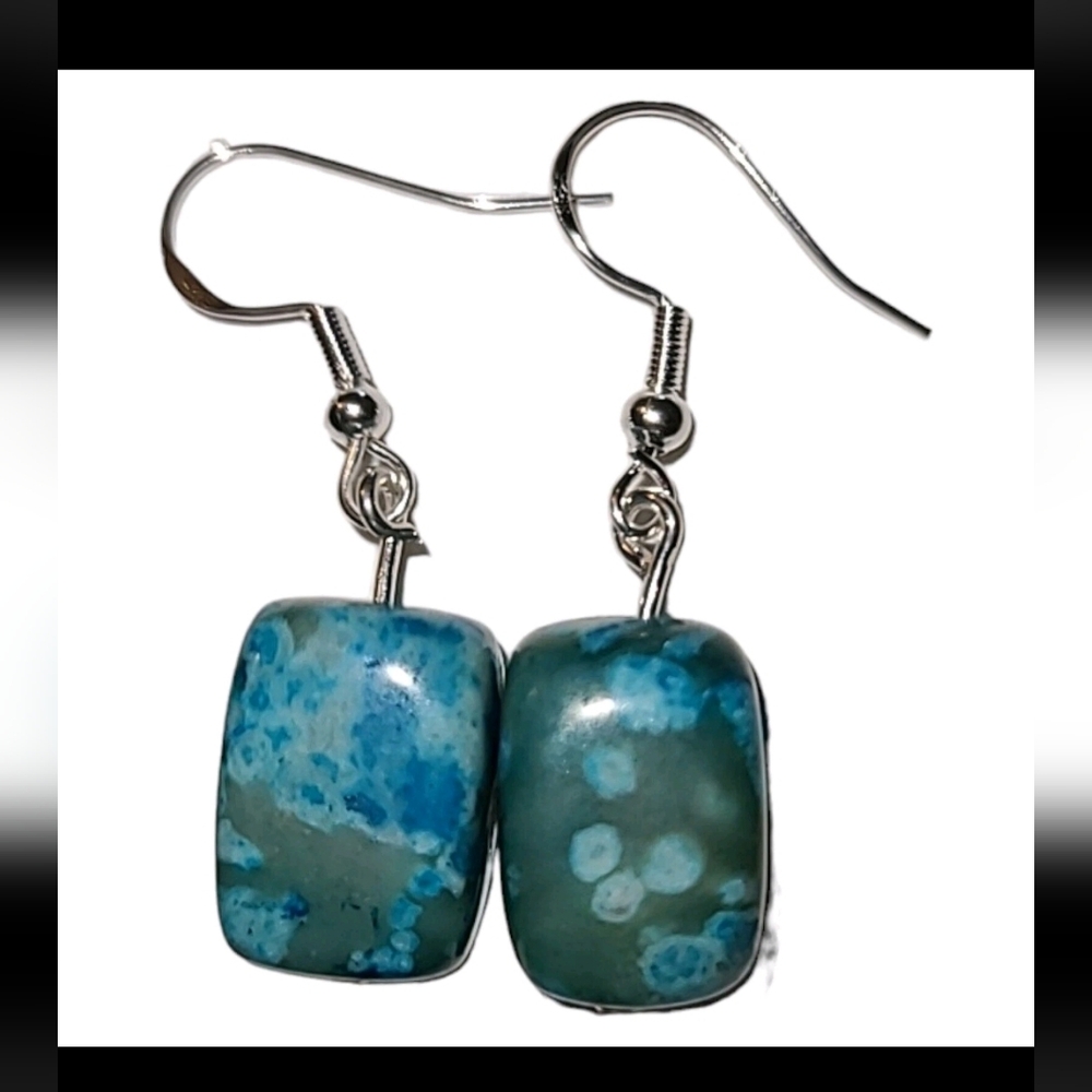 Handmade Sterling Silver 925 Turquoise Jasper Stone Dangle Earrings